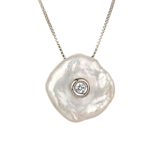 Aqua Round Diamond Mother of Pearl Pendant