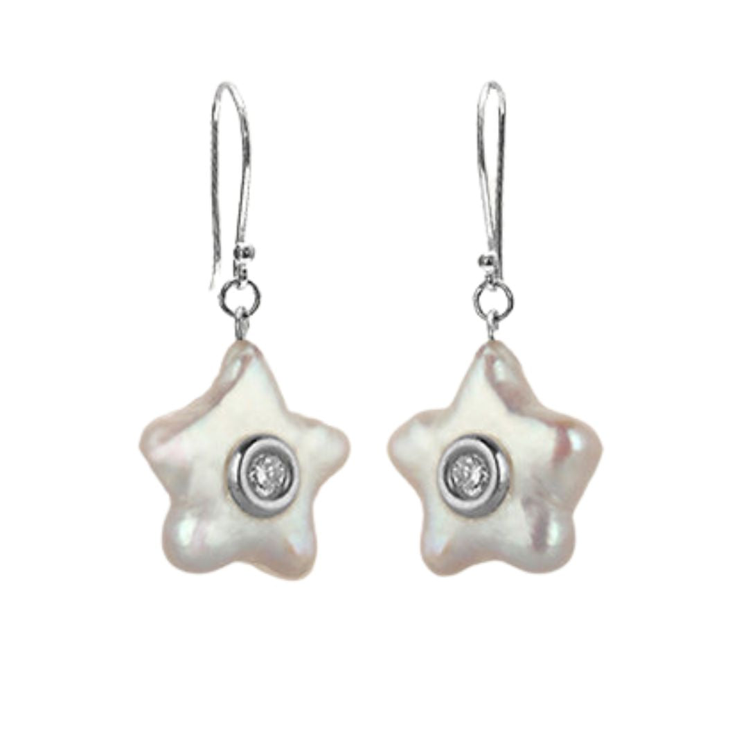 Coral Star Mother of Pearl Dangle Diamond Earrings