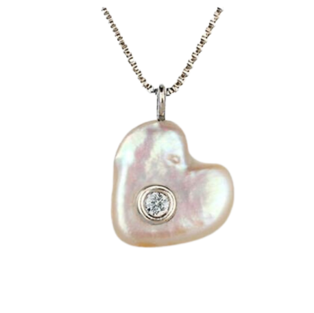 DeepSea HeartShaped Pearl and Diamond Pendant