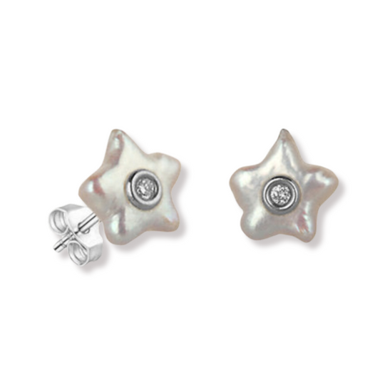 Aqua Star Pearl Stud Earrings